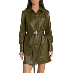 XS STAUD Green Faux Leather Lynn Belted Mini Dress